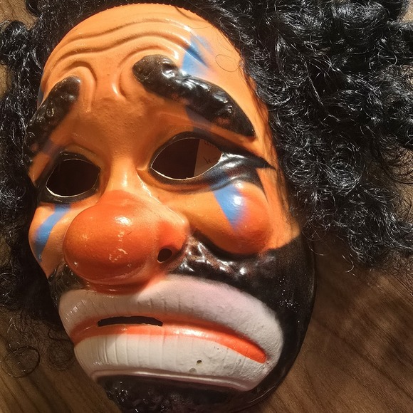 Vintage Ben Cooper Sad Clown Plastic Halloween Mask Black Hair‎ SEE PHOTOS - Picture 3 of 13
